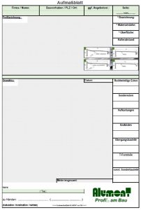 Aufmaßblatt